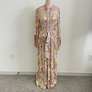 Hemant & Nandita Dress Women S Tara Shirt Floral Maxi Semi Sheer Romantic Garden